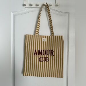Brand New Sezane Striped Amour Club Canvas Tote - Mustard & Burgundy